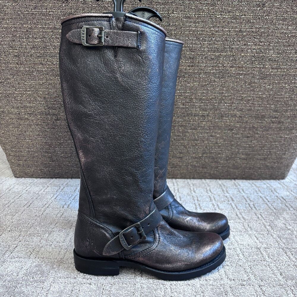 Frye Veronica Slouch Boot Women's 7B Metallic Dark Brown Leather Knee High Tall